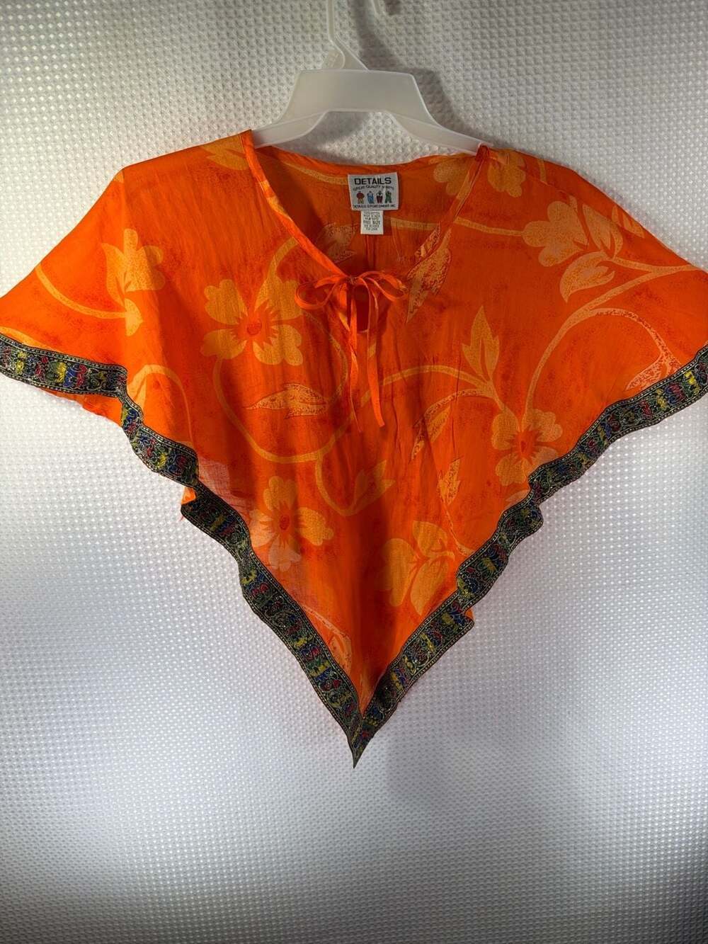 Details Sportswear Inc. Vintage 100% Cotton Orange Floral Print Poncho Top